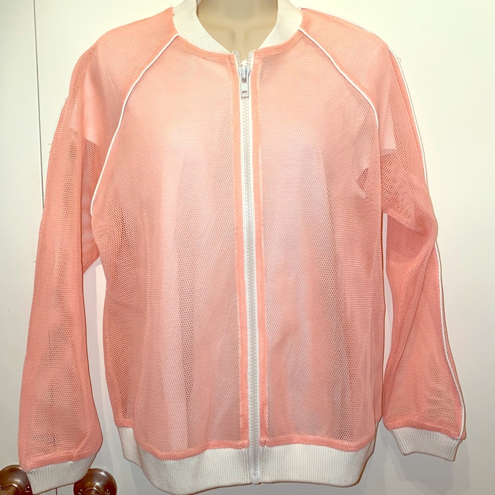Neon salmon orange net and white zip  jacket